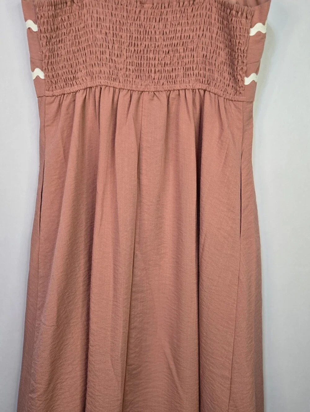 PRETTY GATDEN Size S Cottagecore Rustic Coral Maxi Dress, White Ric Rac Trim NWT - Picture 7 of 11